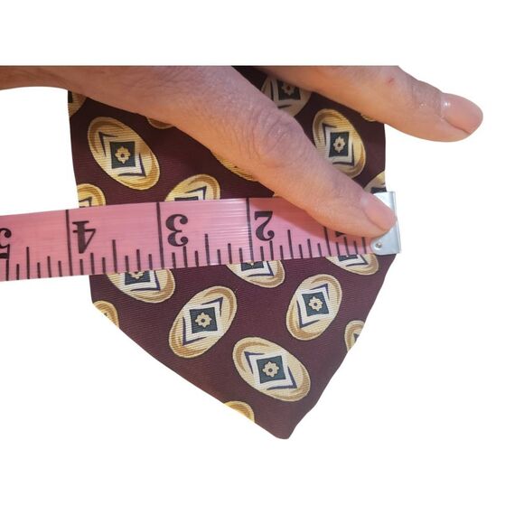Brooks Brothers Makers Mens Tie Necktie Designer Luxury Burgundy Tan Geometric - Picture 9 of 10